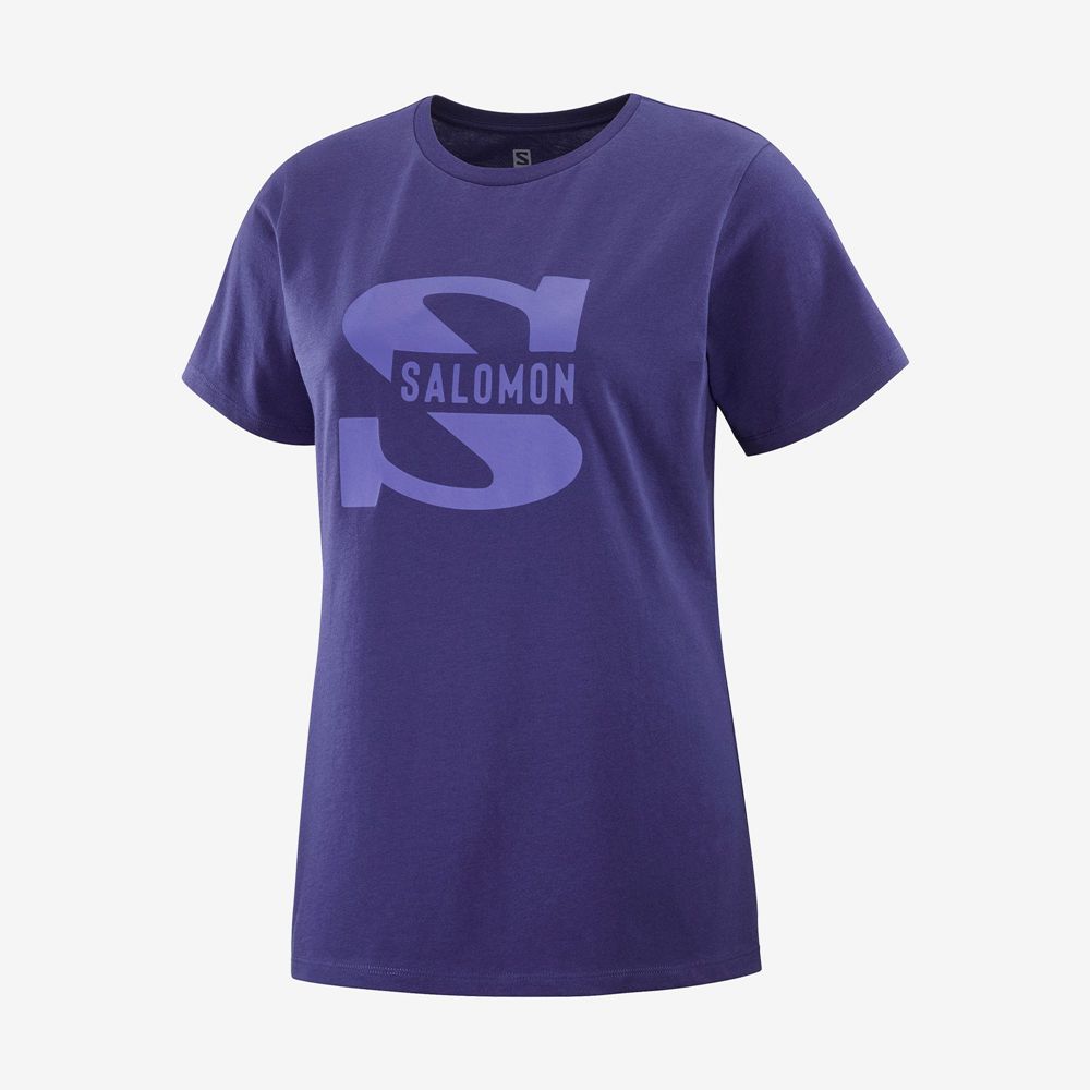 Salomon OUTLIFE BIG LOGO - Womens Short Sleeve T-Shirt - Purple - NZ (72596-KMFG)